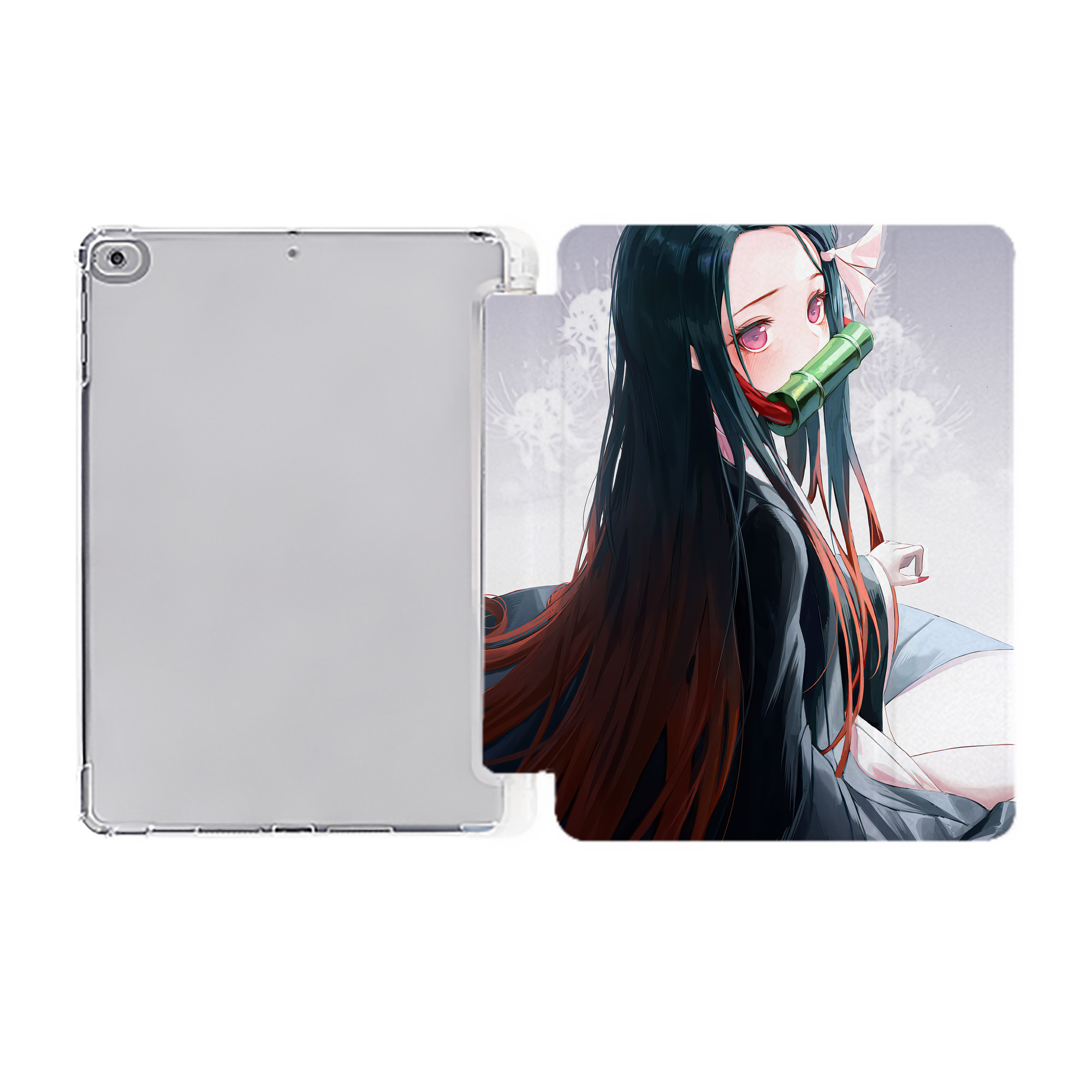 （画像用） 鬼滅の刃（きめつのやいば）竈門 禰󠄀豆子／かまど ねずこ Kamado Nezuko IPad ケース ペン収納付き 三つ折りスタンド PUレザー×シリコン 対応機種9.5/10.5/10.9インチ